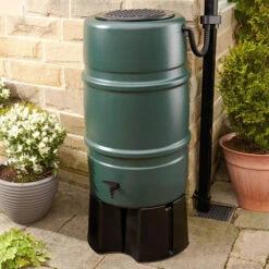 Water Butt With Stand And Diverter Kit-Green 227L
