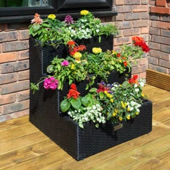 Tiered Rattan Planter In Black